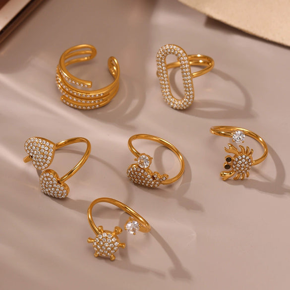 Wholesale Stainless Steel Open Ring With Heart And Geometric Shapes Electroplated Non Fading Niche Design Women's Jewelry