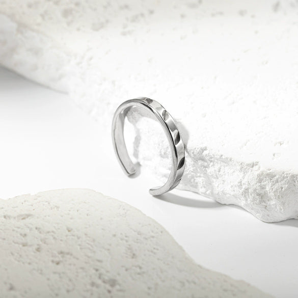 Wholesale Stainless Steel Open Ring With Leaves Embossed Fashion Style Unisex