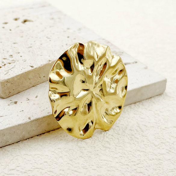 Wholesale Stainless Steel Open Ring With Plant Flowers Pattern Gold Plated