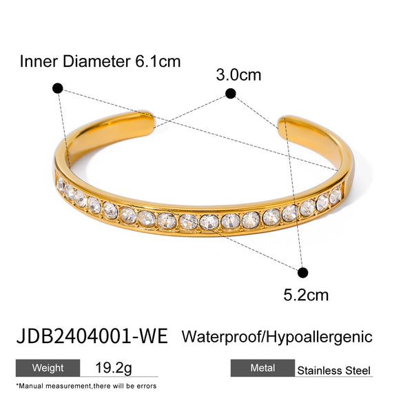 Wholesale Stainless Steel Opening Bracelet With White Rhinestones And Electroplating In Summer Vacation Style