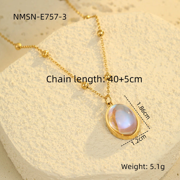 Wholesale Stainless Steel Oval Colorful Moonstone 18K Gold Plated Titanium Steel Necklace For Women