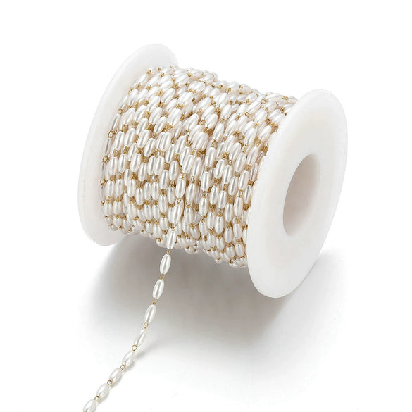 Wholesale Stainless Steel Oval Faux White Pearl Chain Necklace Handmade With Electroplating