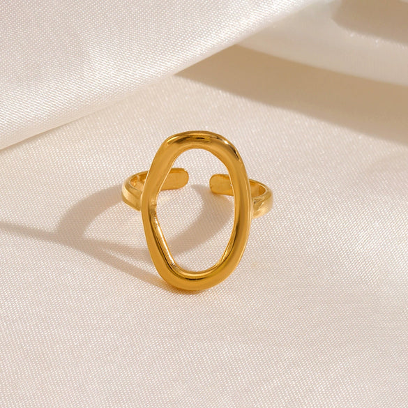 Wholesale Stainless Steel Oval Geometric Open Ring With 18K Gold Electroplating For Women
