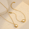 Wholesale Stainless Steel Oval Natural White Shell Fashion Electroplated Women's Bracelet Necklace Set