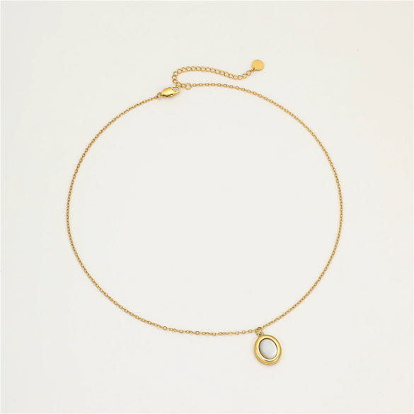 Wholesale Stainless Steel Oval Natural White Shell Fashion Electroplated Women's Bracelet Necklace Set