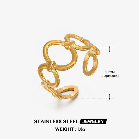 Wholesale Stainless Steel Oval Opening Adjustable Ring For Women With 18K Gold Plated Geometric Design