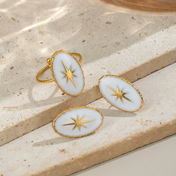 Wholesale Stainless Steel Oval Star Geometric Earrings And Ring With Electroplating For Women Light Luxury High End Fashion Novelty Jewelry