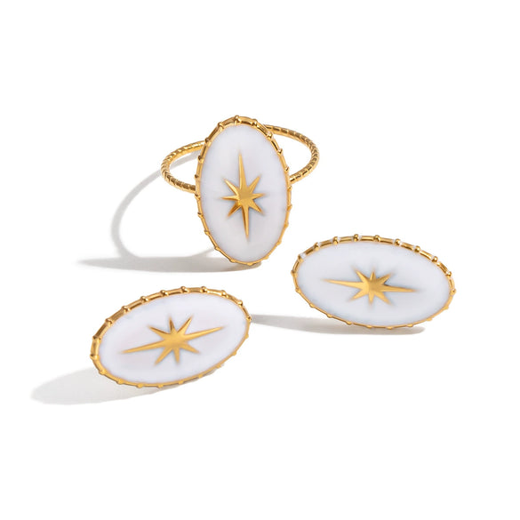 Wholesale Stainless Steel Oval Star Geometric Earrings And Ring With Electroplating For Women Light Luxury High End Fashion Novelty Jewelry