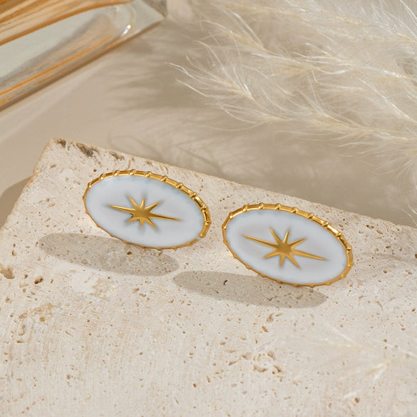 Wholesale Stainless Steel Oval Star Geometric Earrings And Ring With Electroplating For Women Light Luxury High End Fashion Novelty Jewelry