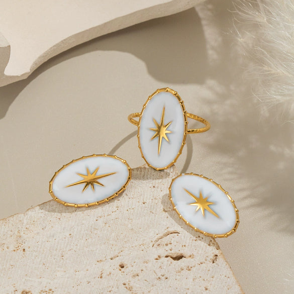 Wholesale Stainless Steel Oval Star Geometric Earrings And Ring With Electroplating For Women Light Luxury High End Fashion Novelty Jewelry