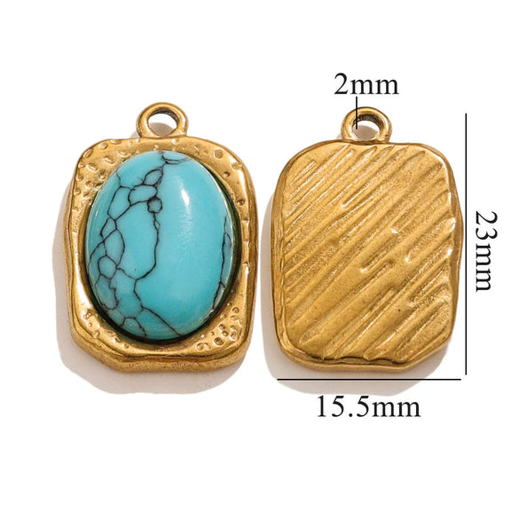 Wholesale Stainless Steel Oval Turquoise Pendant Maillard Style Personality Jewelry Pendant With Electroplating