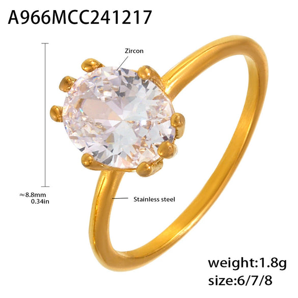Wholesale 316L Stainless Steel Oval Zircon Ring With Geometric Pattern And Electroplating Treatment Light Luxury Style For Women