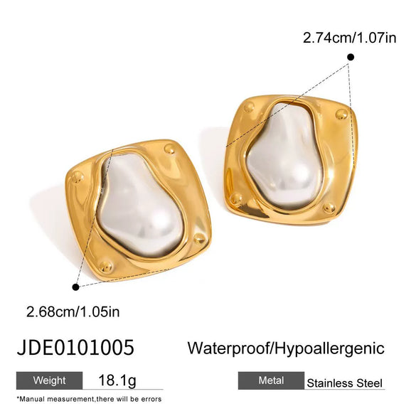 Wholesale Stainless Steel Pearl Earrings For Women With Geometric Pattern And Electroplating Treatment
