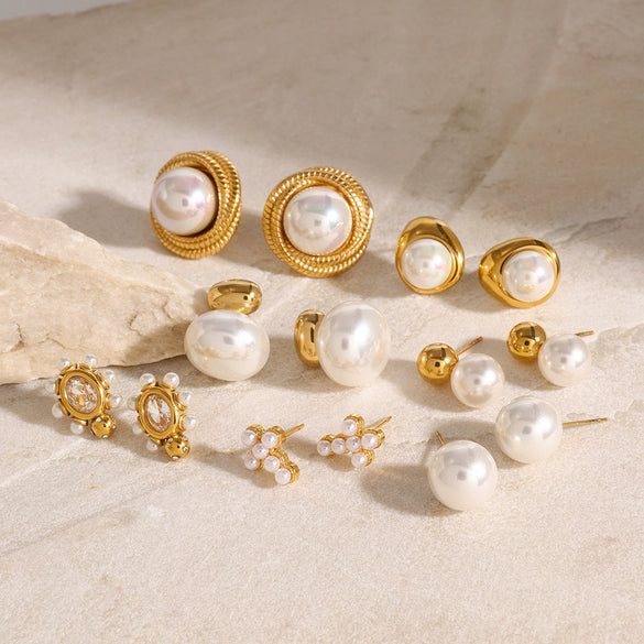Wholesale Stainless Steel Pearl Earrings With Geometric Design And Electroplating For Women