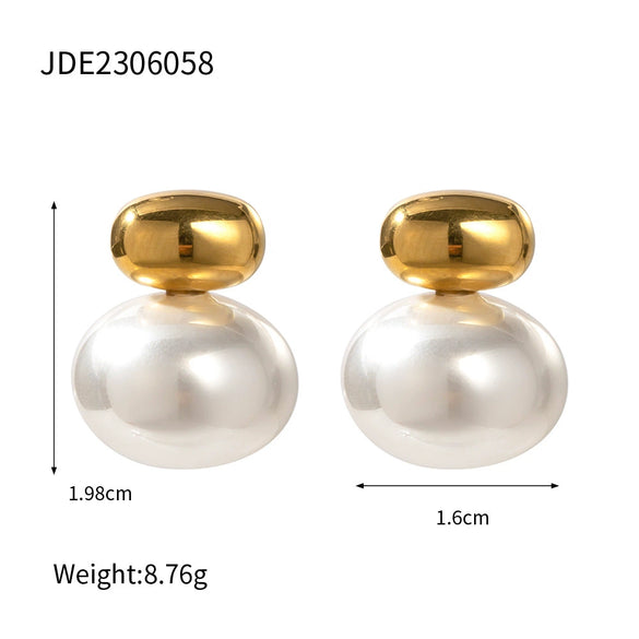 Wholesale Stainless Steel Pearl Earrings With Geometric Design And Electroplating For Women