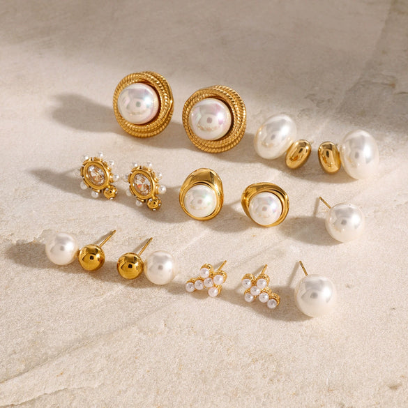 Wholesale Stainless Steel Pearl Earrings With Geometric Design And Electroplating For Women
