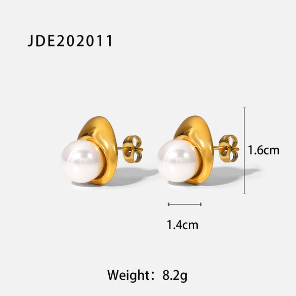 Wholesale Stainless Steel Pearl Earrings With Geometric Design And Electroplating For Women
