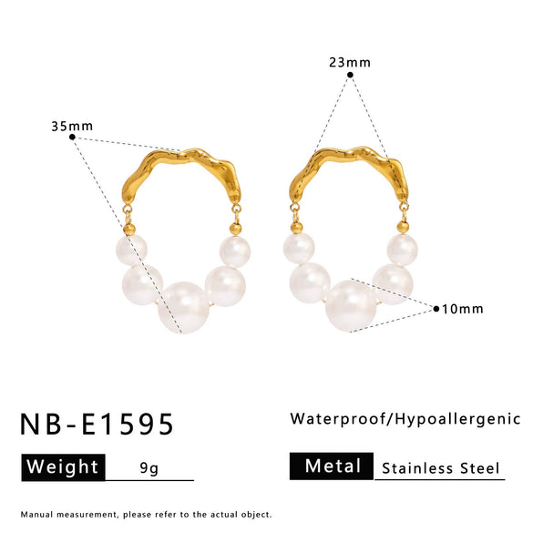 Wholesale Stainless Steel Pearl Earrings With Geometric Design And Vacuum Plating For Women Simple Splicing Niche Unique Ins Cool And Elegant