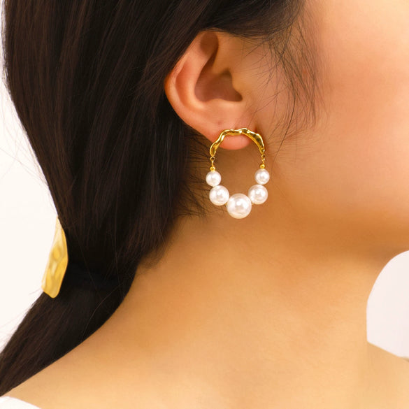 Wholesale Stainless Steel Pearl Earrings With Geometric Design And Vacuum Plating For Women Simple Splicing Niche Unique Ins Cool And Elegant