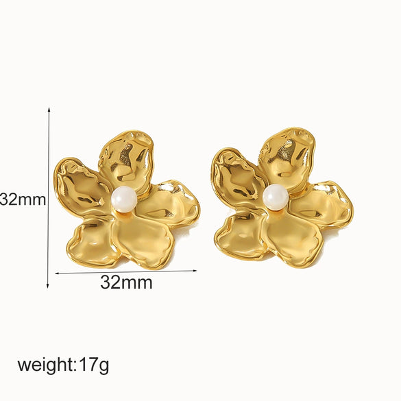 Wholesale Stainless Steel Pearl Flower Earrings Electroplated Highend Niche Luxury