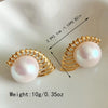 Wholesale Stainless Steel Pearl Geometric Retro Elegant Oversized Hollow Scallop Open Ring Set Earrings With Electroplating