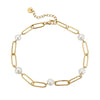 Wholesale Stainless Steel Pearl Geometric Women's Necklace Bracelet Set With 14K Gold Chain And Electroplating Treatment
