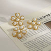 Wholesale Stainless Steel Pearl Hammered Geometric Earrings With 18K Gold Electroplating For Women
