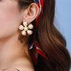 Wholesale Stainless Steel Pearl Hammered Geometric Earrings With 18K Gold Electroplating For Women
