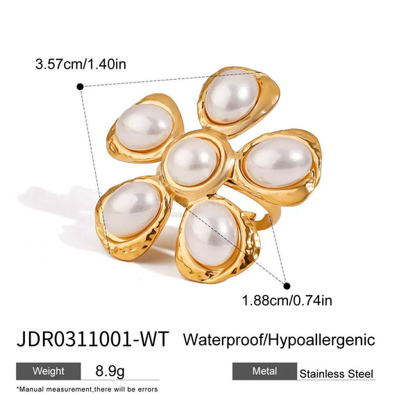 Wholesale Stainless Steel Pearl Hammered Geometric Earrings With 18K Gold Electroplating For Women