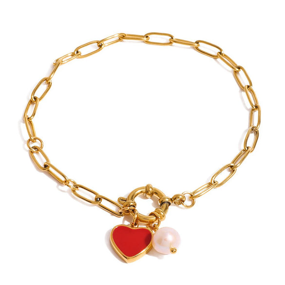 Wholesale Stainless Steel Pearl Heart Pendant Bracelet Electroplated Minimalist Women's Hand Jewelry