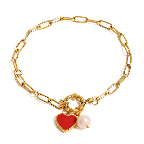 Wholesale Stainless Steel Pearl Heart Pendant Bracelet Electroplated Minimalist Women's Hand Jewelry