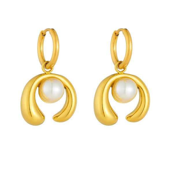 Wholesale Stainless Steel Pearl Horseshoe Design Goldplated Fashion Jewelry Earrings For Women