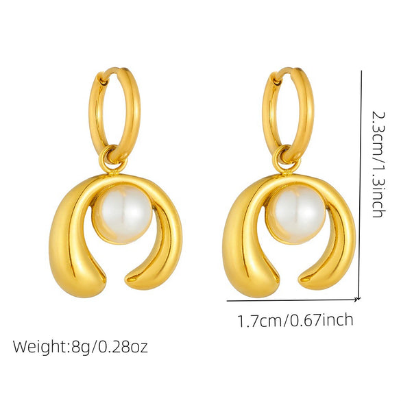 Wholesale Stainless Steel Pearl Horseshoe Design Goldplated Fashion Jewelry Earrings For Women