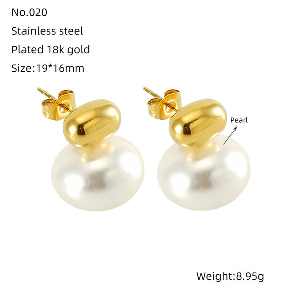 Wholesale Stainless Steel Pearl Inlaid Geometric Earrings For Women Simple Style