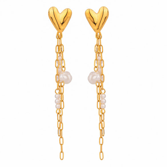 Wholesale Stainless Steel Pearl Love Tassel Earrings With Bow Tie Pattern And Electroplating Treatment For Women