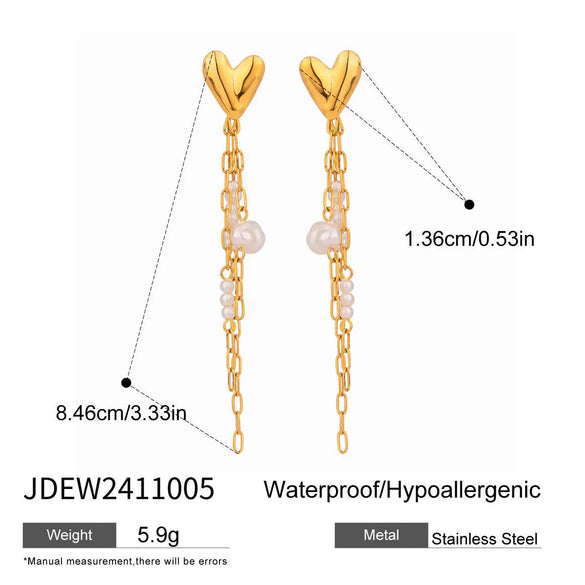 Wholesale Stainless Steel Pearl Love Tassel Earrings With Bow Tie Pattern And Electroplating Treatment For Women