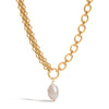 Wholesale Stainless Steel Pearl Necklace With Geometric Pattern Titanium Steel Pendant Electroplated Light Luxury Minimalist Style For Women