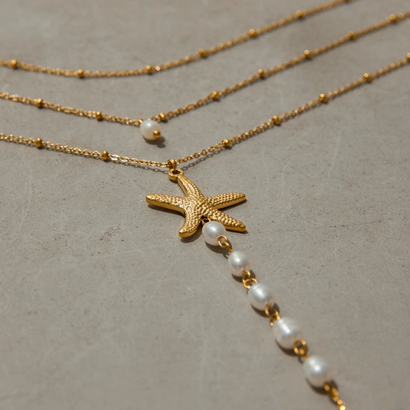 Wholesale Stainless Steel Pearl Necklace With Titanium Steel Starfish Accessories Electroplated Geometric Shaped For Women