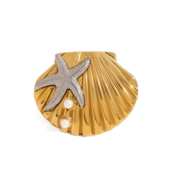 Wholesale Stainless Steel Pearl Ocean Ring With Geometric Design And Electroplating For Women