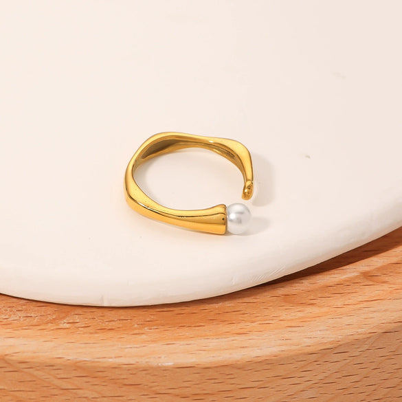 Wholesale Stainless Steel Pearl Open Irregular Geometric Ring For Women With Electroplating