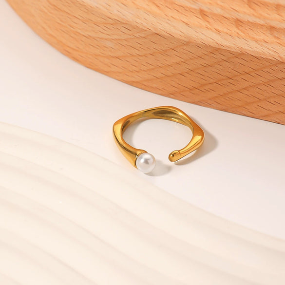 Wholesale Stainless Steel Pearl Open Irregular Geometric Ring For Women With Electroplating
