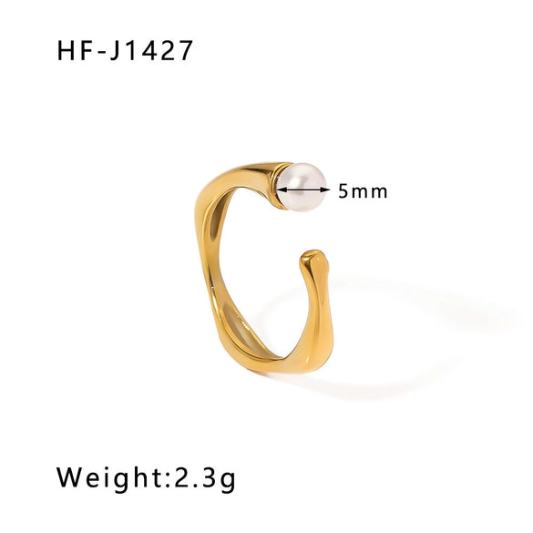Wholesale Stainless Steel Pearl Open Irregular Geometric Ring For Women With Electroplating