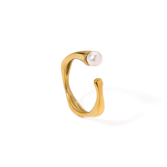 Wholesale Stainless Steel Pearl Open Irregular Geometric Ring For Women With Electroplating