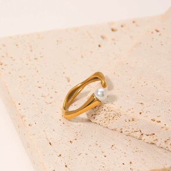 Wholesale Stainless Steel Pearl Open Irregular Geometric Ring For Women With Electroplating