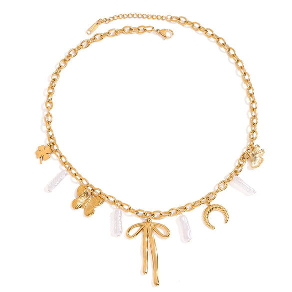 Wholesale Stainless Steel Pearl Pendant Necklace With Geometric Pattern Electroplating Processing Women's Minimalist Jewelry
