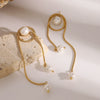 Wholesale Stainless Steel Pearl Tassel Pendant Earrings With Geometric Design And Electroplating For Women