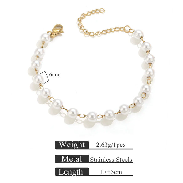 Wholesale Stainless Steel Pearl Totem Bracelet With Vacuum Goldplated Chain And Simple Design