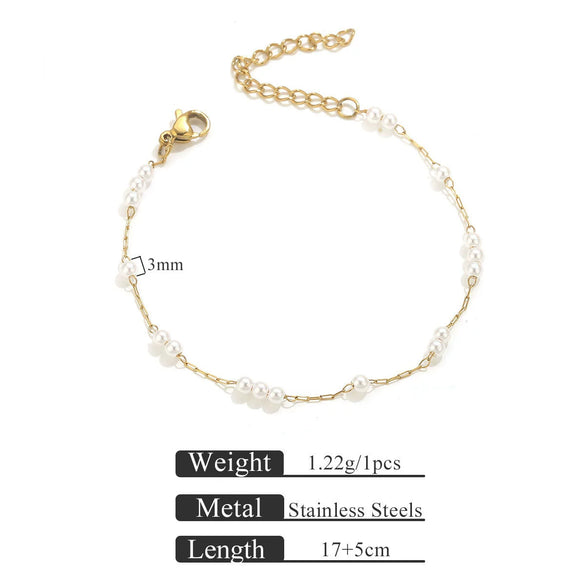 Wholesale Stainless Steel Pearl Totem Bracelet With Vacuum Goldplated Chain And Simple Design