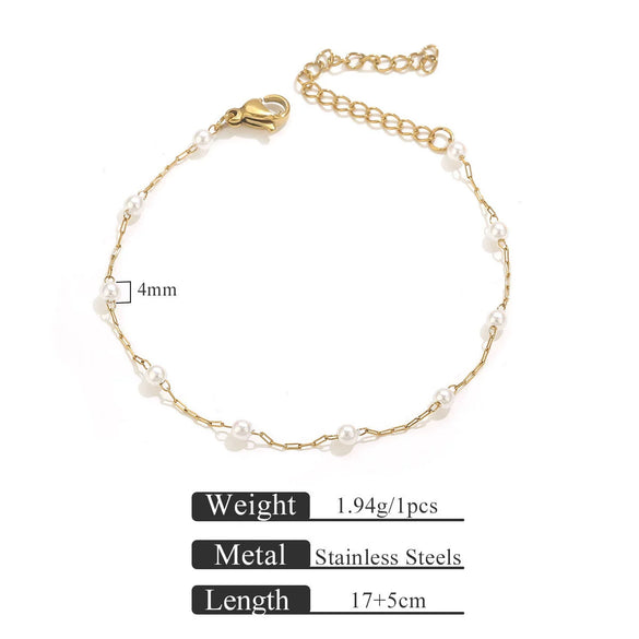 Wholesale Stainless Steel Pearl Totem Bracelet With Vacuum Goldplated Chain And Simple Design