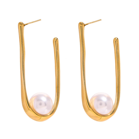 Wholesale Stainless Steel Pearl Ushaped Design Women's Earrings With Electroplating Treatment
